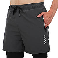 Шорты двойные мужские спортивные Zelart Fit 9002 размер 2XL (175-180 см) Grey-Black