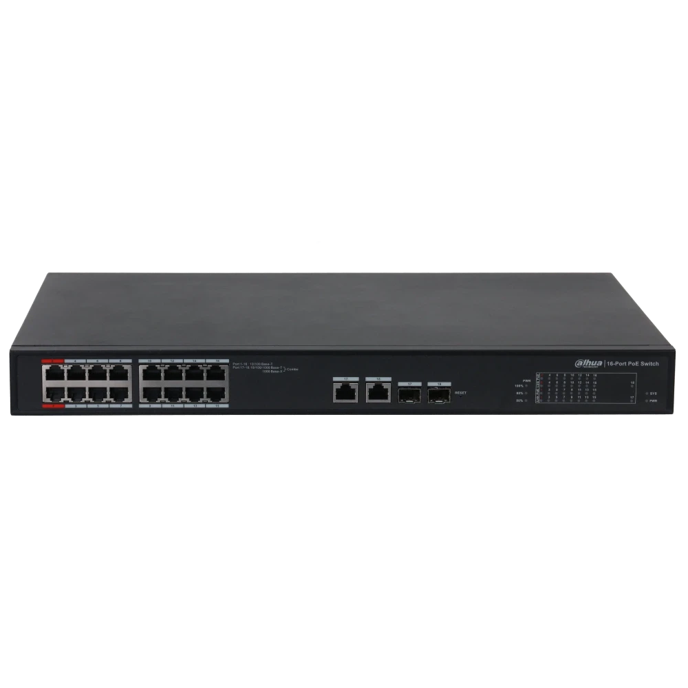 18-портовий керований 16xPoE (2x90 Вт) Dahua DH-S4101-16ET2GF-240-C