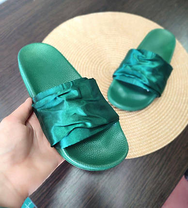 СКИДКА! 36р (22.5 - 23см) Puma Fenty капці шльопанці з бантами смарагдово-зелені, фото 1
