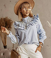 Супер классная стильная женская нарядная блузка с рюшиком Коттон 42-44,46-48 Цвета3