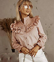 Супер классная стильная женская нарядная блузка с рюшиком Коттон 50-52,54-56 Цвета3