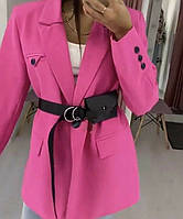 Модный молодежный пиджак/жакет, пуговицы, ремень не в комплекте, габардин 42, 44, 46, 150 (Цвета 4) Розовый