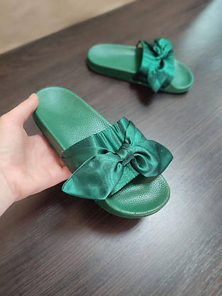 ЗНИЖКА! 36р (22.5 - 23см) Puma Fenty тапочки шльопанці з бантами смарагдово зелені, фото 3