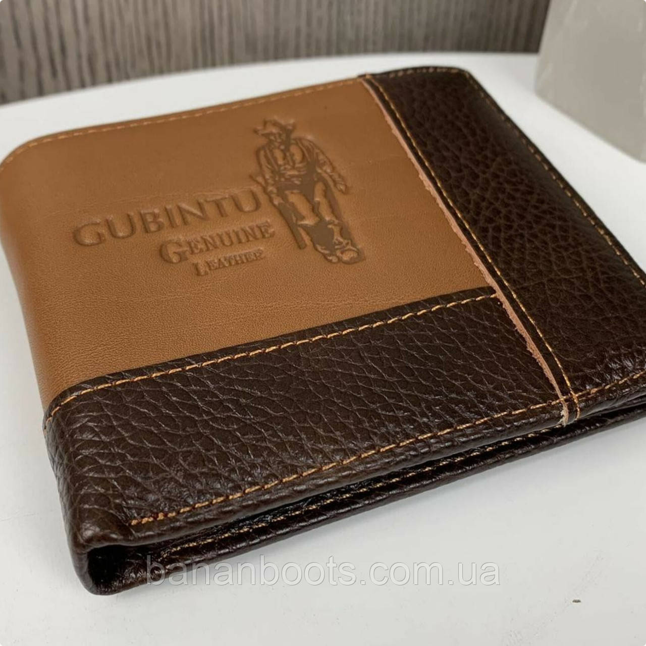 Шкіряний коричневий чоловічий гаманець портмоне з ковбоєм