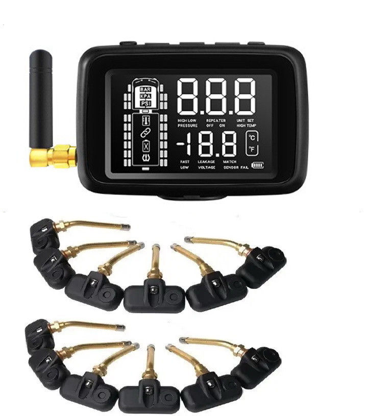 Система контролю тиску та температури в шинах TPMS Careud U901RV для вантажівок 12 внутрішніх датчиків