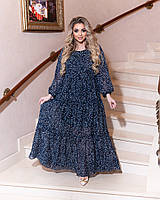 Шикарное женское очень красивое шифоновое платье.В пол С воланами 50-52,54-56,58-60,62-64 Цвета3 Синее