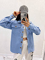 Женская рубашка-батник в клетку с отложным воротником с накладными карманами кашемир Цвета3 42-44,46-48голубой