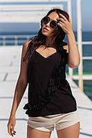 Модная женская элегантная лёгкая блуза свободного кроя на тонких бретелях 42-44,46-48 супер софт Цвета3 чёрная