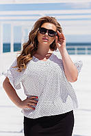 Модная женская элегантная лёгкая блуза свободного кроя на лето,прямая,рюши на рукавах 50-52,54-56Цвета2 Белая