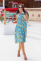 Літнє жіноче плаття-сарафан з м'якої бавовни, по коліно з кишенями, на бретельках 42-46 Колір3 Блакитний
