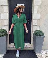 Модное летнее стильное платье с завышенной талией, разрезами с боку Жатка 42-46,48-52,54-58 Цвета 5 Зелёный
