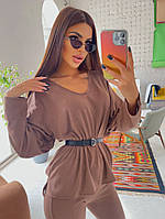 Модный стильный тёплый женский костюм-двойка кофта+брюки Ангора 42-46 Цвета3 Мокко