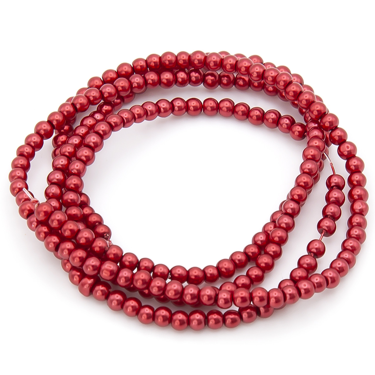 Намистини скло під перли 4 мм Куля нитка 80 см 51 Червоний, фото 1