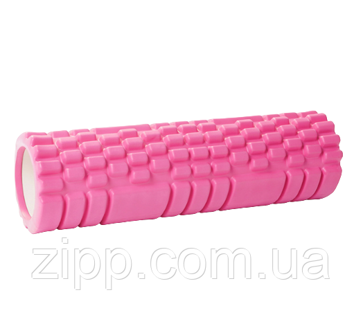 Валик для йоги EasyFit Grid Roller 45 см, ролик для масажу рожевий