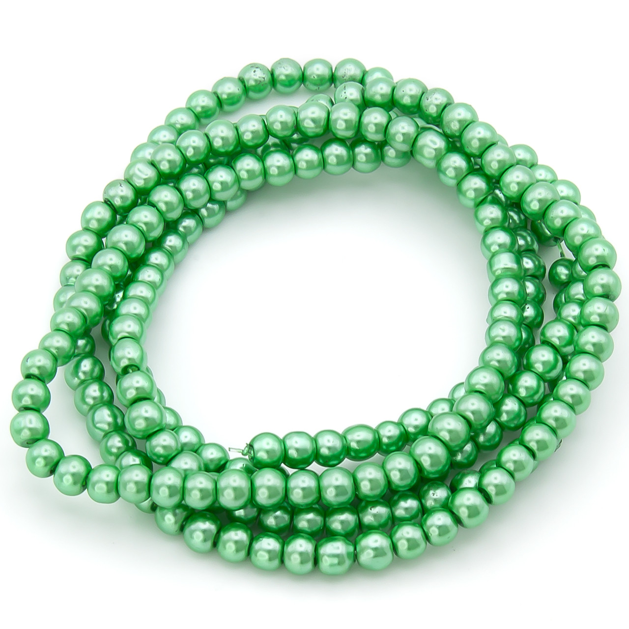 Намистини скло під перли 6 мм Куля нитка 80 см 69 Салатовий 2, фото 1