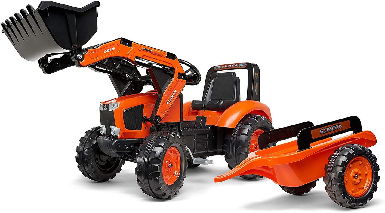 Дитячий трактор на педалях з причепом та переднім ковшем Falk 2060 AM KUBOTA