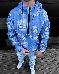 Анорак куртка чоловіча синя весна-осінь котоновий з капюшоном I Love Life