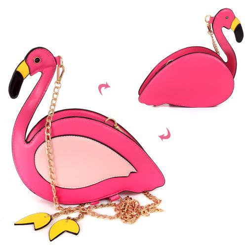 Дитяча сумочка фламінго на довгій ручці ланцюжку 17-10-F застібка-блискавка, фото 1