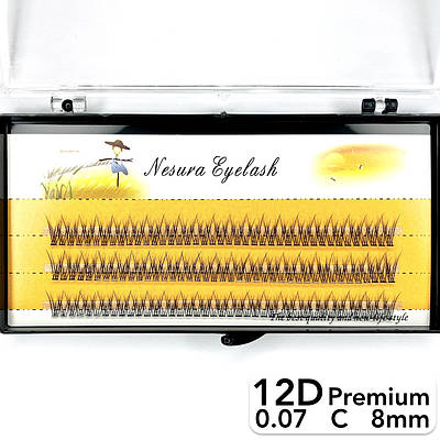 Накладні пучкові вії Nesura Eyelash Premium 12D, 0,07, C, 8 мм, 120 пучків Несура Ластівка