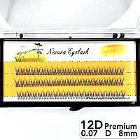 Накладные пучковые ресницы Nesura Eyelash Premium 12D, 0,07, D, 8 мм, 120 пучков Несура Ласточка