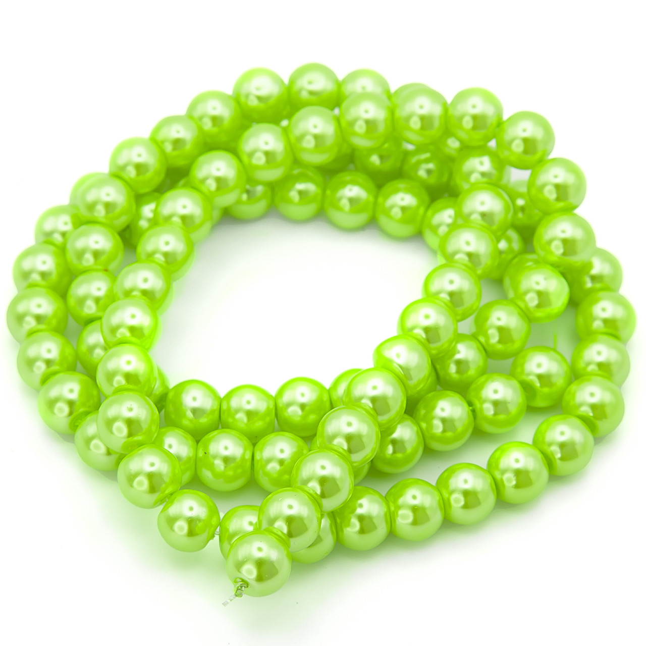 Намистини скло під перли Куля 8 мм ±105 шт. 80 см 66 Салатовий, фото 1