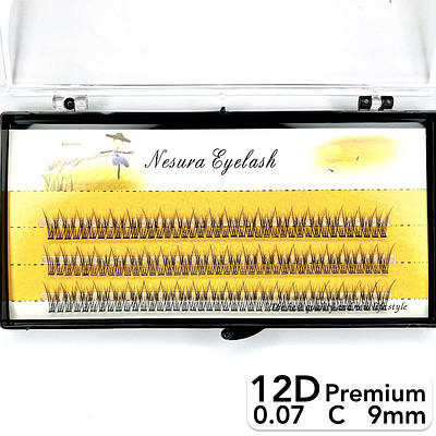 Накладні пучкові вії Nesura Eyelash Premium 12D, 0,07, C, 9 мм, 120 пучків Несура Ластівка