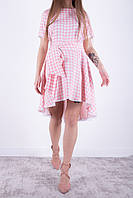Женское летнее розовое платье в клетку Барби размеры 42,44