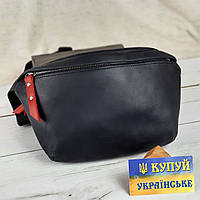 Жіноча шкіряна сумка на пояс бананка чорна