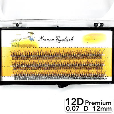 Накладні пучкові вії Nesura Eyelash Premium 12D, 0,07, D, 12 мм, 120 пучків Несура Ластівка