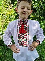 Рубашка с яркой вышивкой на мальчика на поплине "Рома", 140,146 рост.