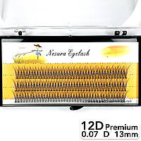 Накладные пучковые ресницы Nesura Eyelash Premium 12D, 0,07, D, 13 мм, 120 пучков Несура Ласточка