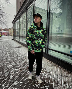 Куртка чоловіча демісезонна чорна з капюшоном із принтом Smile M