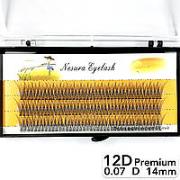 Накладные пучковые ресницы Nesura Eyelash Premium 12D, 0,07, D, 14 мм, 120 пучков Несура Ласточка