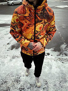 Куртка зимова чоловіча помаранчева принтова з капюшоном Fire