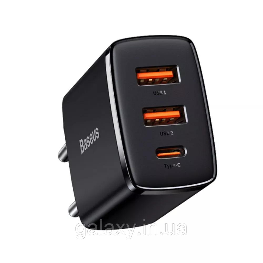 Зарядний пристрій Baseus 2хUSB/Type-C PD/QC 30W Compact Quick Charger Black, фото 1