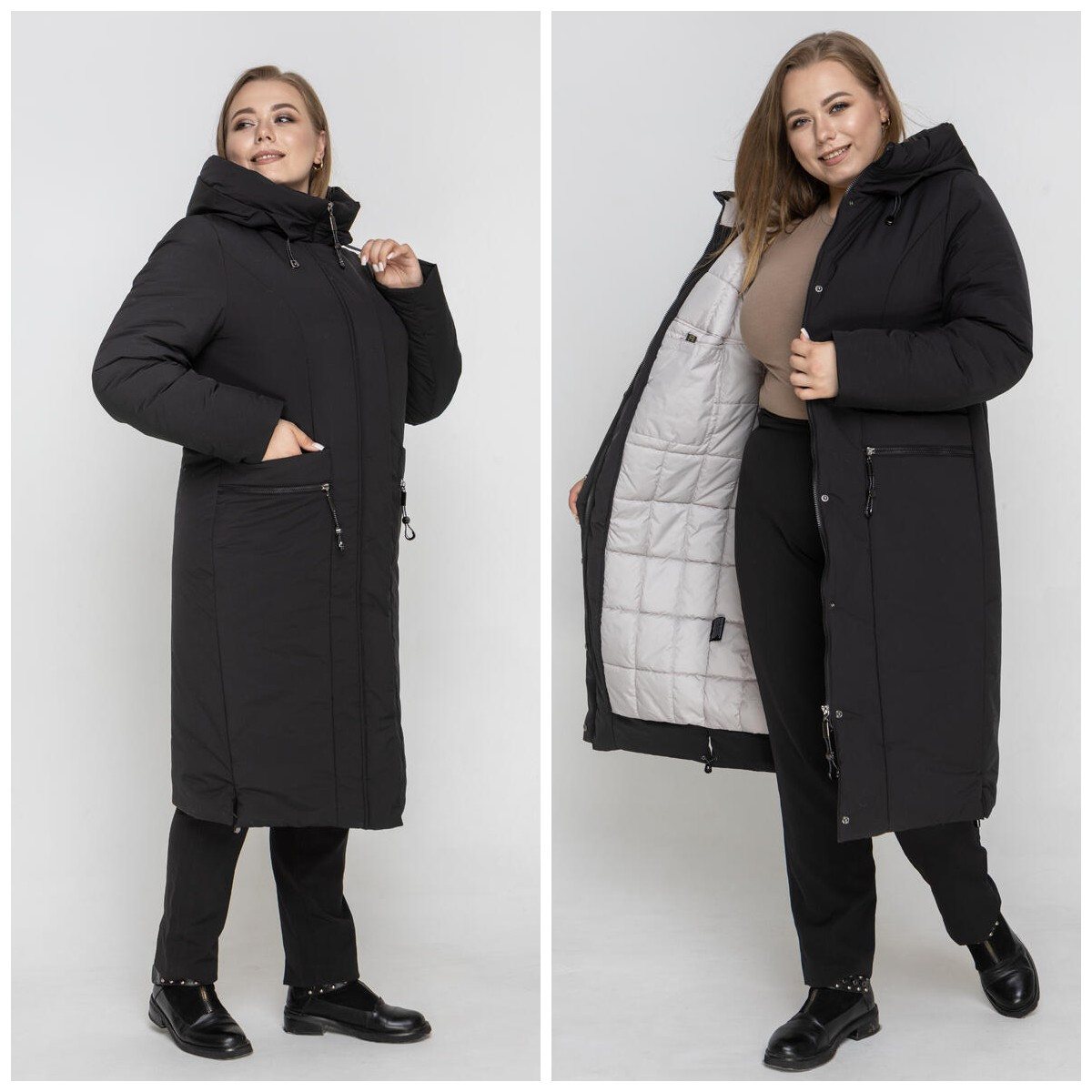 Жіноче стильне зимове пальто великих розмірів М-1012