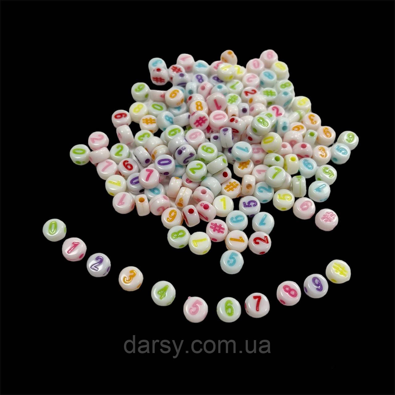 Намистини з різнокольоровими цифрами круглі 7*3 мм (приблизно 150 шт), фото 1