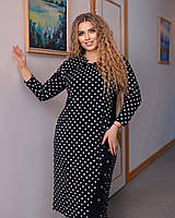 Модное стильное женское платье,декорированно пуговками, в горошек Креп 54,56,58,60,62 Цвет как на фото