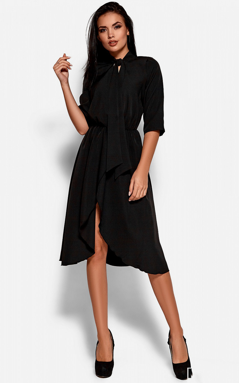 Розміри: S | Вечірнє жіноче плаття-міді, чорне, фото 1