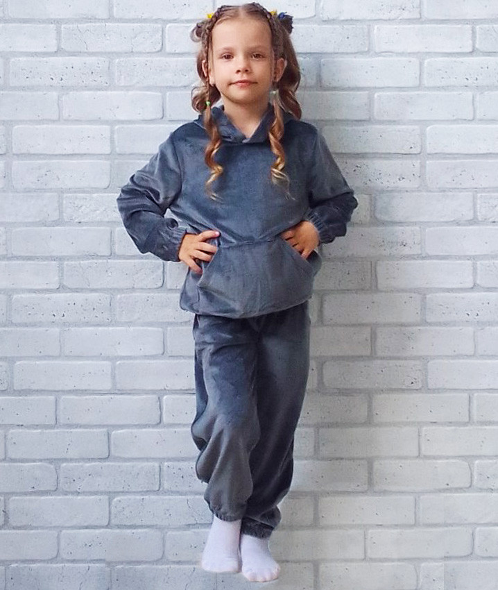 Дитячий спортивний костюм з капюшоном на дівчинку весна-осінь, велюровий комплект (худі + штани)