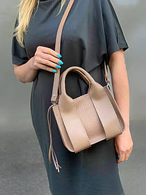 Сумка жіноча "Фіона S" натуральна шкіра, лате матова з тисненням плетінка