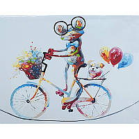 Набор для росписи, картина по номерам по номерам Яркий лягушонок на велосипеде Strateg размером 40х50 см