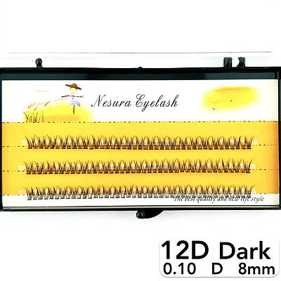 Накладні пучкові вії Nesura Eyelash Dark 12D, 0,10, D, 8 мм, 120 пучків Несура Ластівка