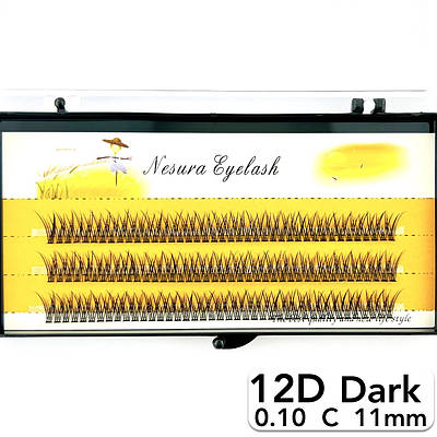 Накладні пучкові вії Nesura Eyelash Dark 12D, 0,10, C, 11 мм, 120 пучків Несура Ластівка