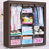 Складной тканевый шкаф для одежды и обуви 175х130х45 см Storage Wardrobe коричнийвый шкаф для одежды