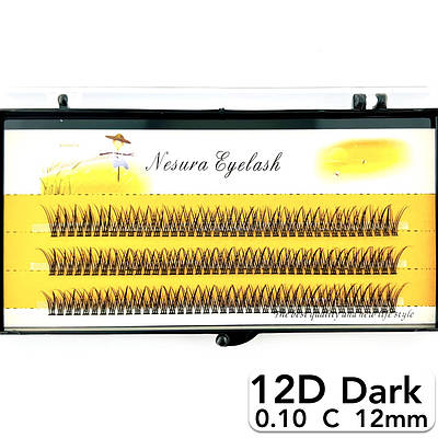 Накладні пучкові вії Nesura Eyelash Dark 12D, 0,10, C, 12 мм, 120 пучків Несура Ластівка