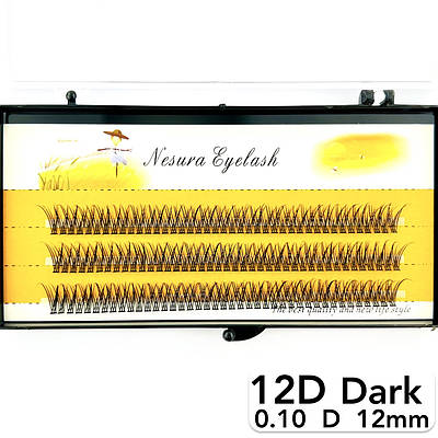 Накладні пучкові вії Nesura Eyelash Dark 12D, 0,10, D, 12 мм, 120 пучків Несура Ластівка