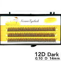 Накладные пучковые ресницы Nesura Eyelash Dark 12D, 0,10, D, 14 мм, 120 пучков Несура Ласточка