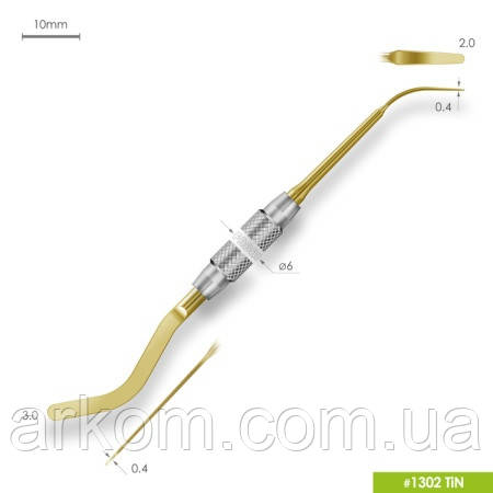 Двостороння серповидна гладилка з ручкою Ø6мм. Покриття Gold, фото 1