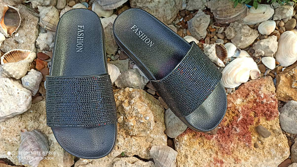 ЗНИЖКА! 37р(23.5 см) Тапки чорні зі стразами шльопанці, фото 4